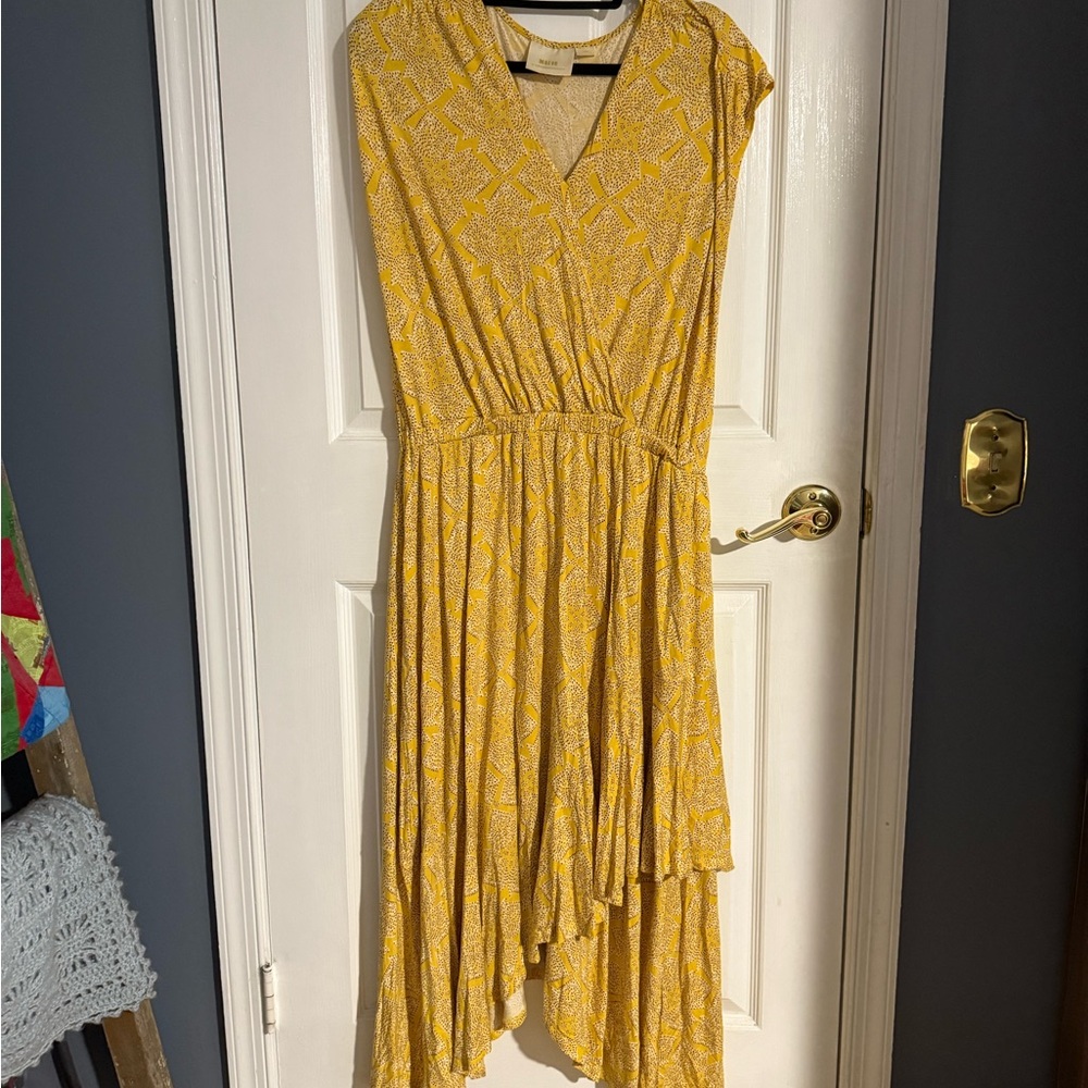 Anthropologie Maeve Yellow High Low Sundress V-Neck Cap Sleeve